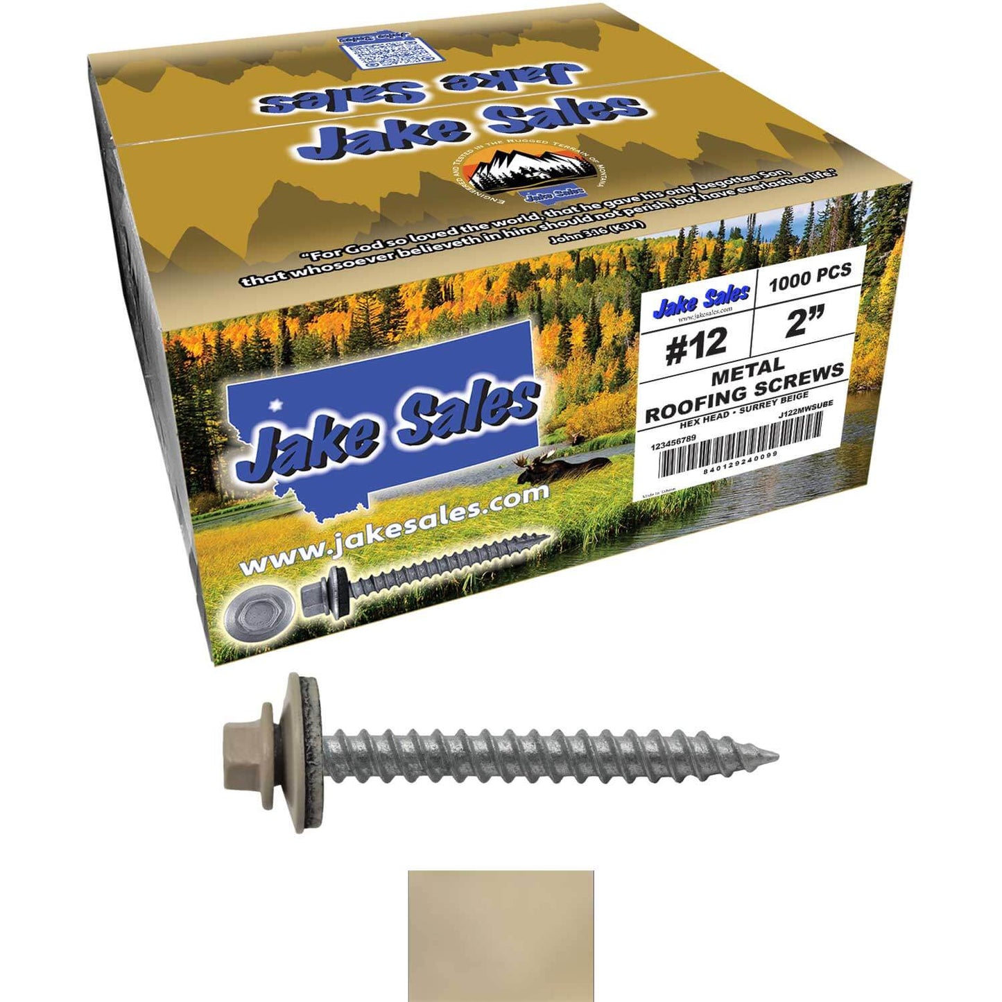 #12 x 2" RE-GRIP METAL ROOFING SCREWS - Hex Washer Head - Self starting/self tapping - EPDM washer. Colored head.