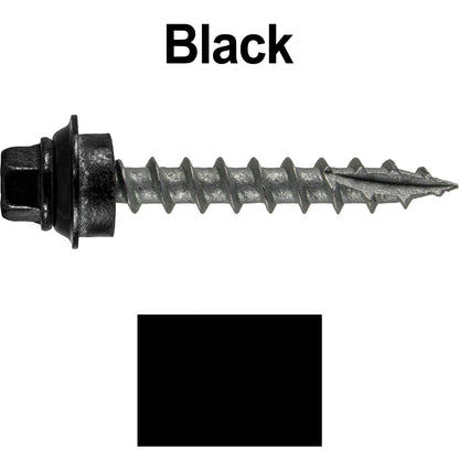 12 X 1-1/2" Metal Roofing Screws For OSB and Plywood - Galvanized Metal to Wood Type 17 Tip - 1/4" Hex Head - Assembled EPDM Washer