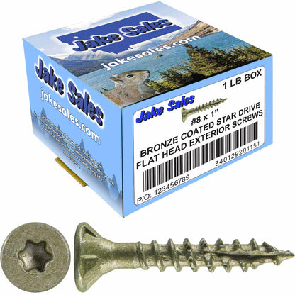 #8 x 3/4" - 2" Bronze Exterior Coated Wood Screw Torx/Star Drive Head - Multipurpose Exterior Coated Torx/Star Drive Wood Screws