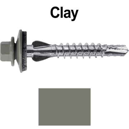12 X 1-1/2" PFP STAINLESS STEEL Fastener - 1/4" Washer Hex Head - #3 Drill Point Tip -  For Polycarbonite, Fiberglass and PVC sheeting. Colored head.