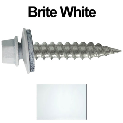 #9 x 1" Stainless Steel Metal Roofing Screws - Hex Washer Head - Self-Piercing (SP) tip metal to wood siding screws. EPDM washer. Colored head.