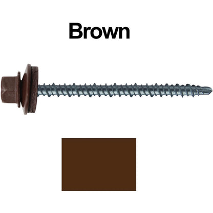 #10 x 3" Mini Driller Sheet Metal Roofing Screw - Hex Washer Head -  Self starting metal to wood siding screws. EPDM washer. Colored head.