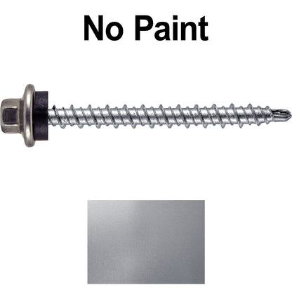 #10 x 2" Stainless Steel Mini Driller Sheet Metal Roofing Screw - Hex Washer Cap - Self starting metal to wood siding screws - EPDM washer. Colored head.