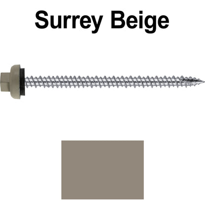 10 X 3“ HI-LO Zinc Aluminum Cap Metal Roofing Screws - Hex Washer Head - Self starting/self tapping - EPDM washer. Colored head.
