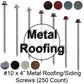 10 x 4" Metal Roofing Screws (250) Galvanized Hex Head Sheet Metal Roof Screw. Self starting metal to wood siding screws. EPDM washer