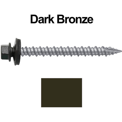#10 x 2" Metal ROOFING SCREWS - Hex Washer Head - Self starting/self tapping - EPDM washer. Colored head.
