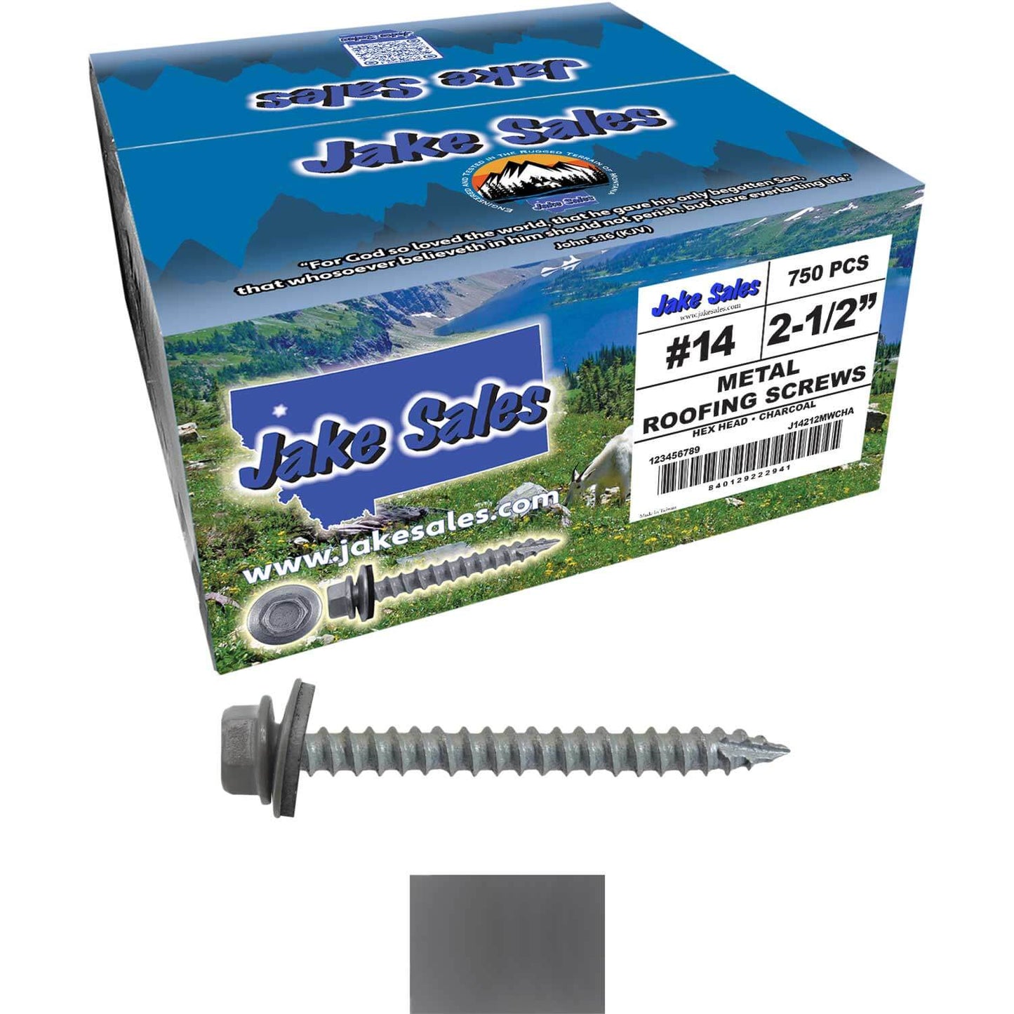#14  x 2-1/2" Metal ROOFING SCREWS - Hex Washer Head - Self starting/self tapping - EPDM washer. Colored head.