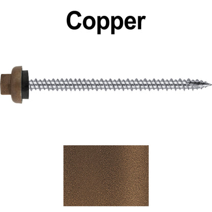10 X 3“ HI-LO Zinc Aluminum Cap Metal Roofing Screws - Hex Washer Head - Self starting/self tapping - EPDM washer. Colored head.
