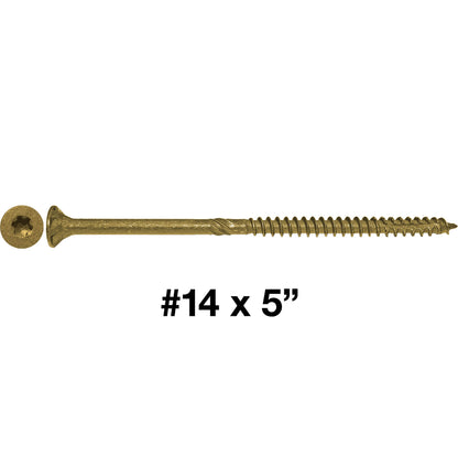 #14 x 5" - 8" Bronze Exterior Coated Wood Screws - Extra Long Bronze Wood Screw with Torx/Star Drive Head - Multipurpose Torx/Star Drive Wood Screws