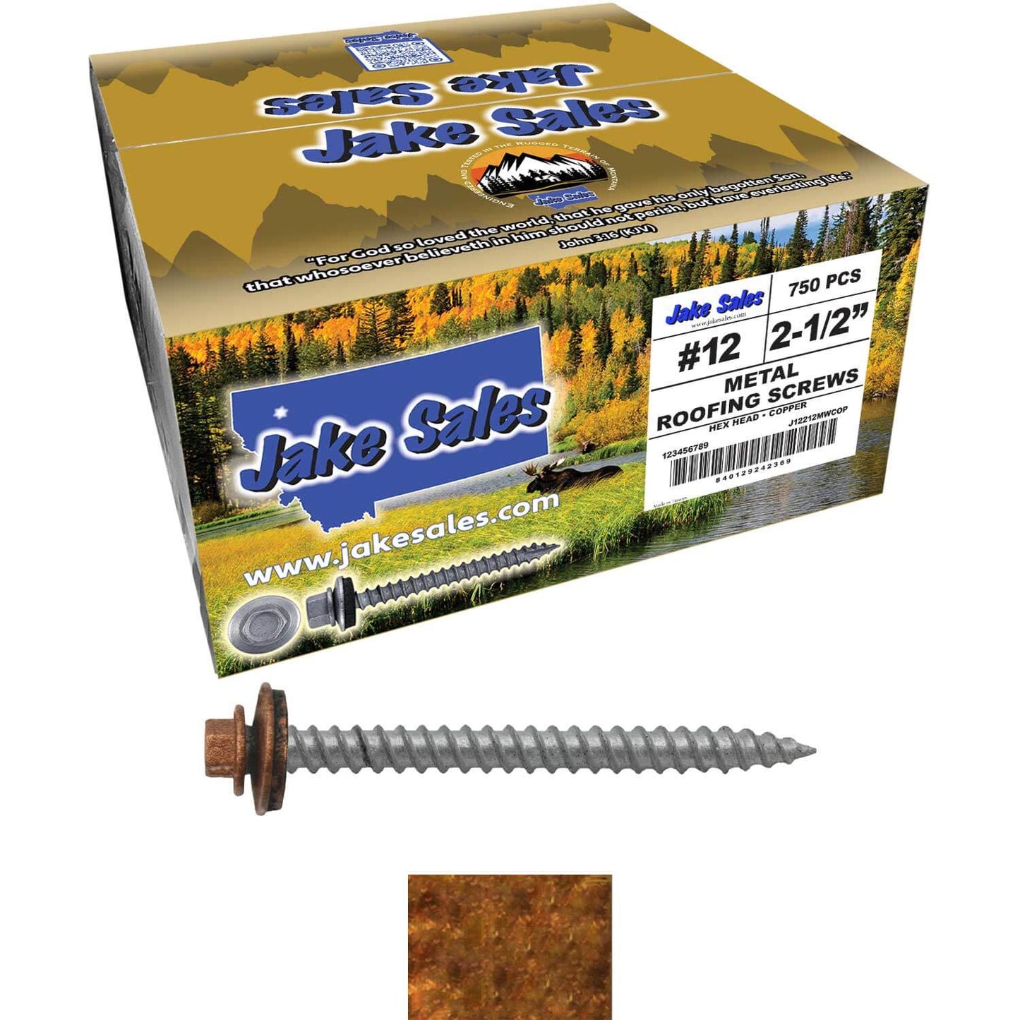 #12 x 2-1/2" RE-GRIP METAL ROOFING SCREWS - Hex Washer Head - Self starting/self tapping - EPDM washer. Colored head.