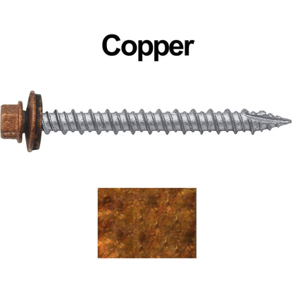 #10 x 2" Metal ROOFING SCREWS - Hex Washer Head - Self starting/self tapping - EPDM washer. Colored head.