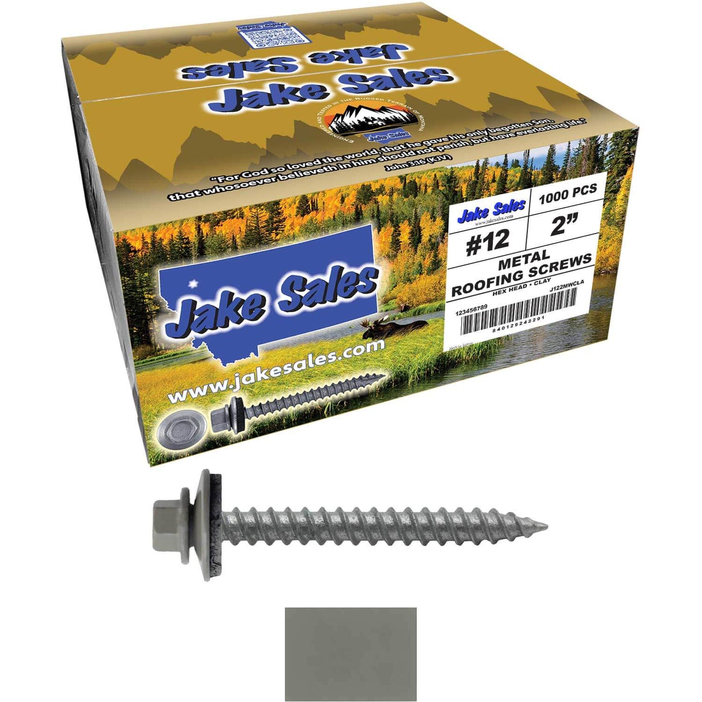 #12 x 2" RE-GRIP METAL ROOFING SCREWS - Hex Washer Head - Self starting/self tapping - EPDM washer. Colored head.