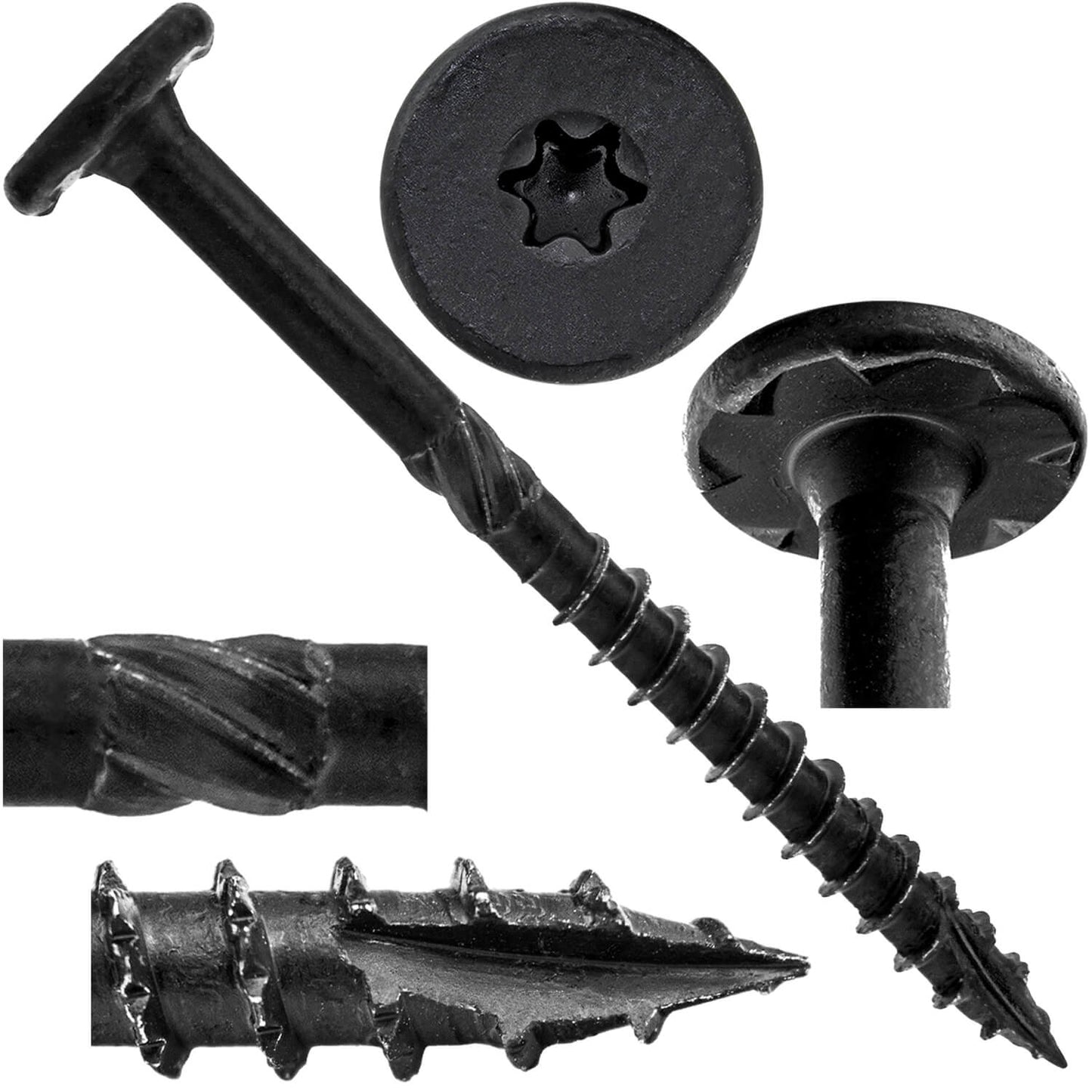 #15 Black Wafer Head Structural Lag Screws. Used for Log Construction, Timber Framing, Laminated Beams and Pole Barns Among Other Uses. T-30 Torx/Star Drive