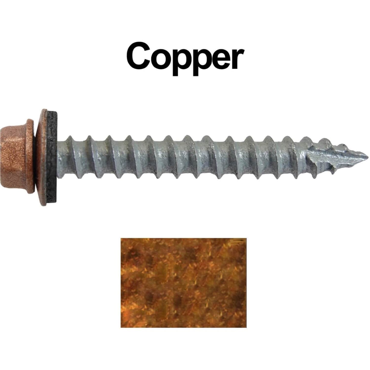 #14 x 2" Metal ROOFING SCREWS - Hex Washer Head - Self starting/self tapping - EPDM washer. Colored head.