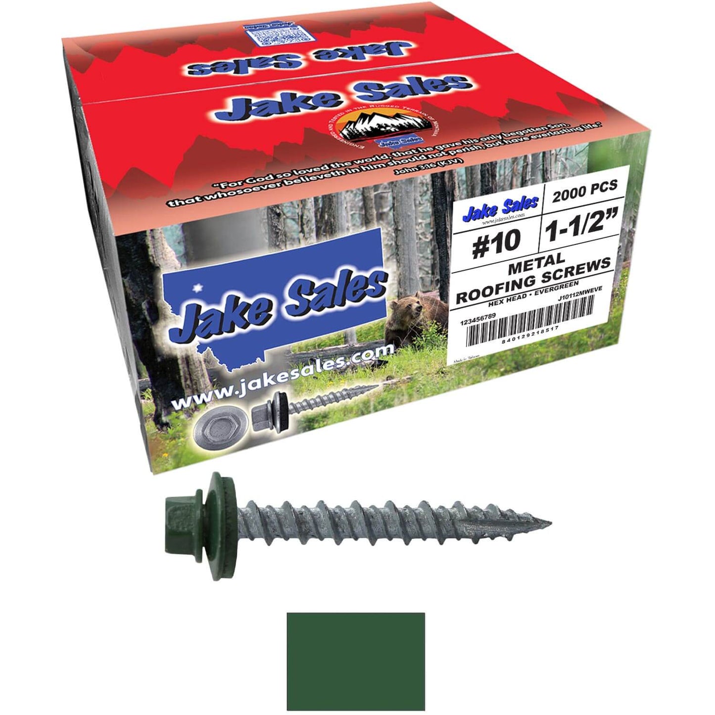 #10 x 1-1/2" Metal ROOFING SCREWS - Hex Washer Head - Self starting/self tapping - EPDM washer. Colored head.