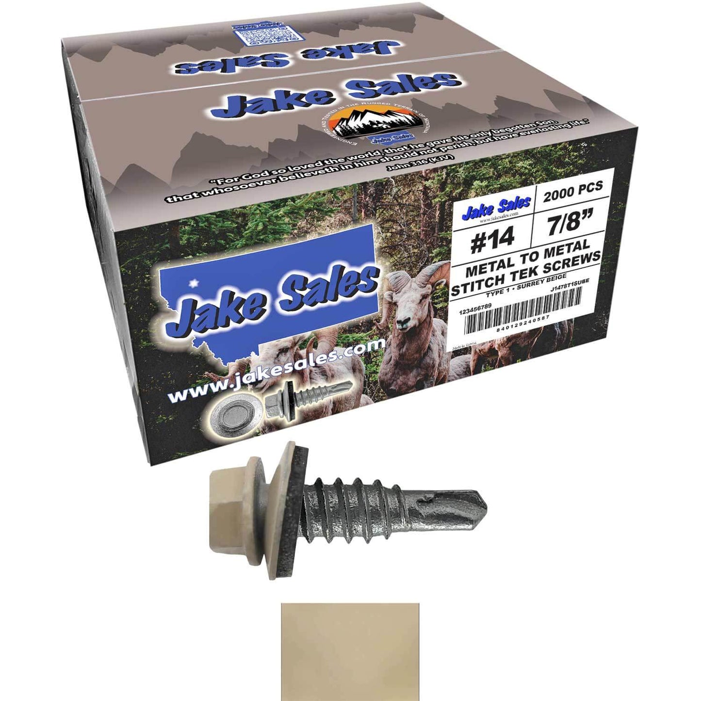 #14 x 7/8" Stitch Tek Metal to Metal Type #1 Roofing Screws - Hex Washer Head - Drill Point - 9/16" EPDM washer.