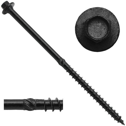 #17 Heavy-Duty Black Timber, Log & Structural Wood Screws - Exterior Coated - Use for Fastening Ledger Boards, Large Timbers, Logs and more.