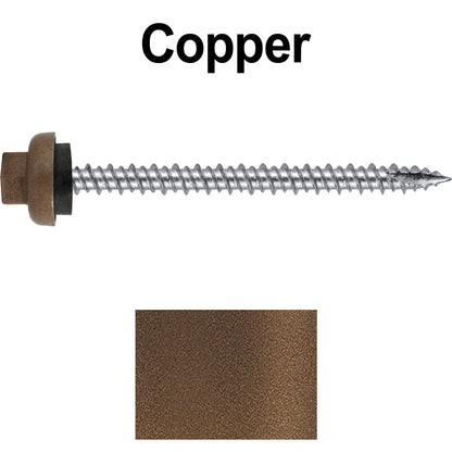 10 X 2-1/2" HI-LO Zinc Aluminum Cap Metal Roofing Screws - Hex Washer Head - Self starting/self tapping - EPDM washer. Colored head.