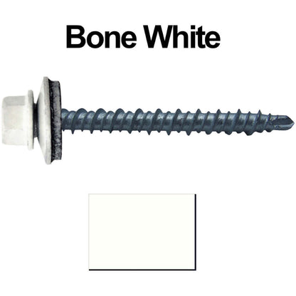 #10 x 2" Mini Driller Sheet Metal Roofing Screw - Hex Washer Head -  Self starting metal to wood siding screws. EPDM washer. Colored head.
