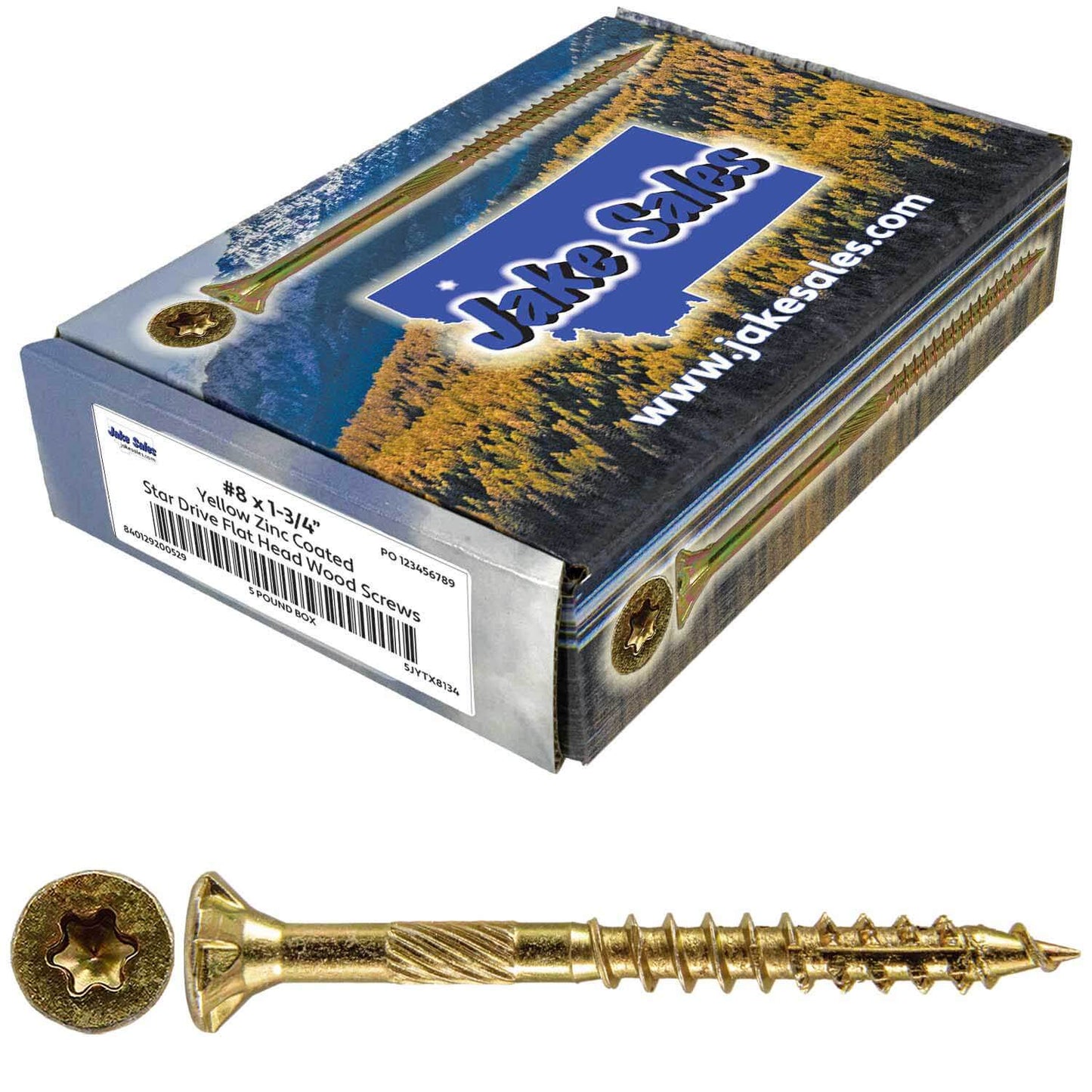 #8 Gold Star/Torx Drive Zinc Coated T-20 Flat Head Wood Screws