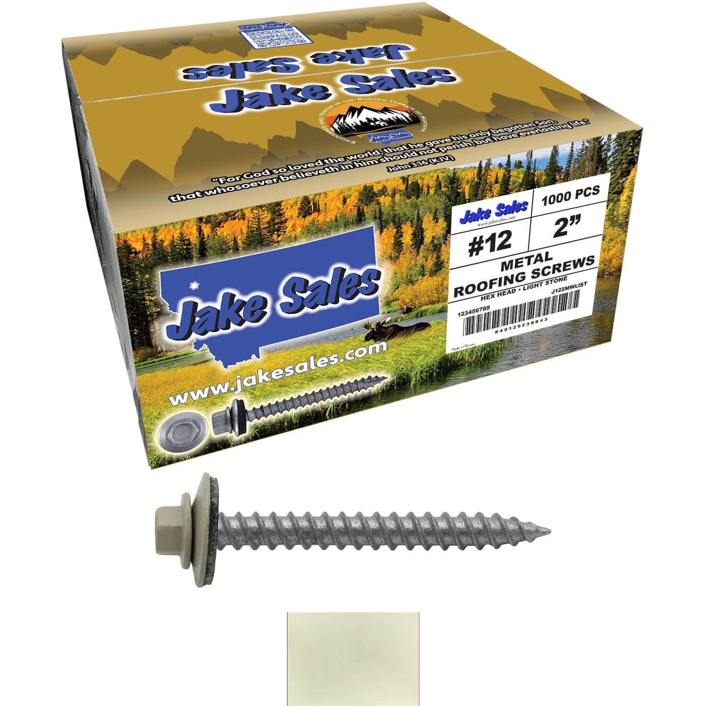 #12 x 2" RE-GRIP METAL ROOFING SCREWS - Hex Washer Head - Self starting/self tapping - EPDM washer. Colored head.