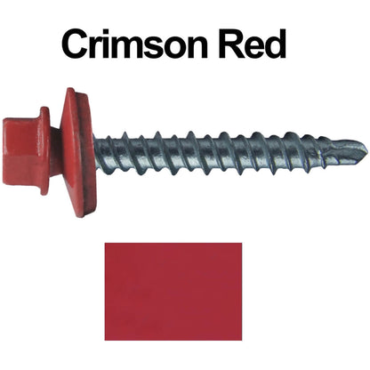 #10 x 1-1/2" Mini Driller Sheet Metal Roofing Screw - Hex Washer Head -  Self starting metal to wood siding screws. EPDM washer. Colored head.