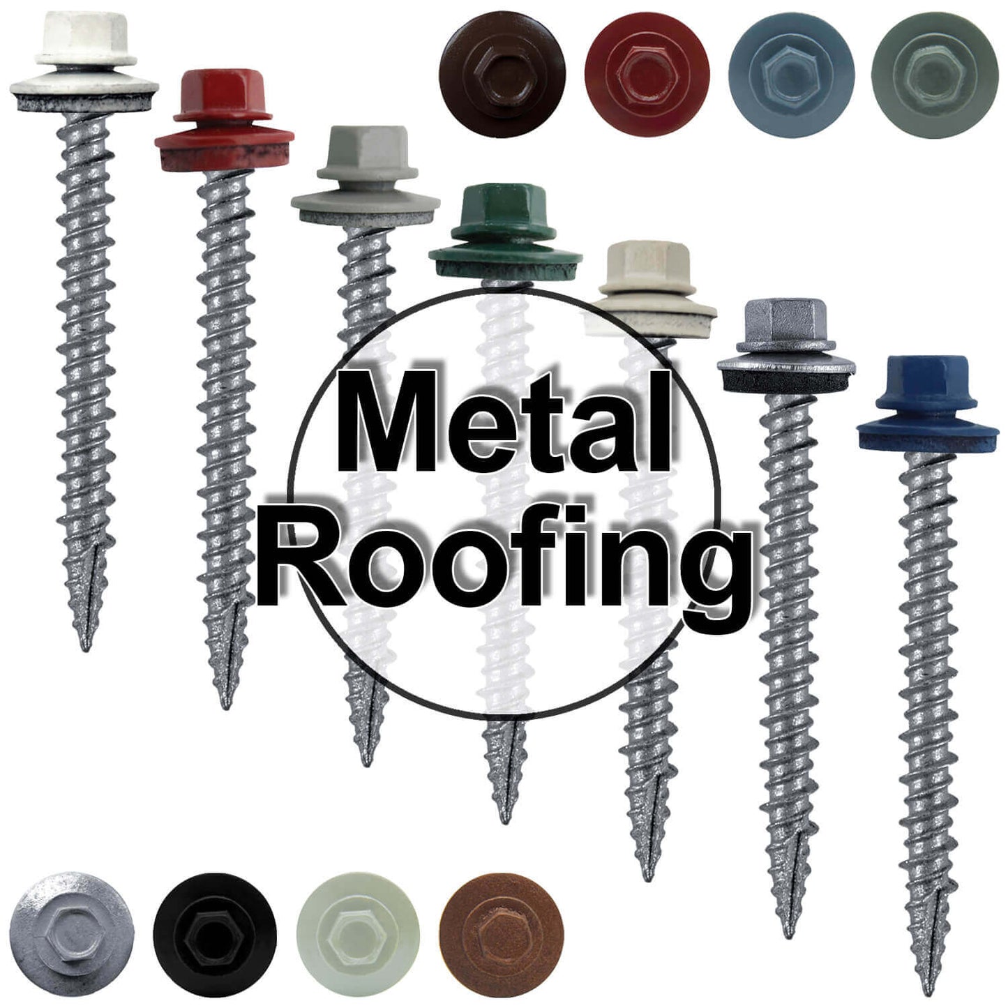 #10 x 2" Metal ROOFING SCREWS - Hex Washer Head - Self starting/self tapping - EPDM washer. Colored head.
