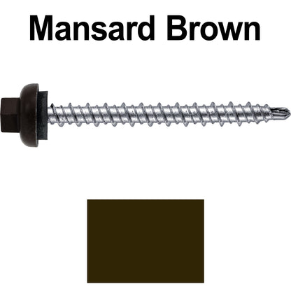 10 X 2” Zinc Aluminum Cap MINI-DRILLER Roofing Screws HI-LO THREAD Zinc Plated Carbon Steel Shank - EPDM Washer - Colored head