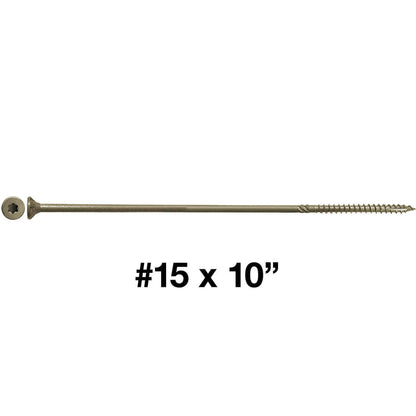 #15 x 10" Exterior Coated Wood Screws - Extra Long Bronze Wood Screw with Torx/Star Drive Head - Multipurpose Torx/Star Drive Wood Screws