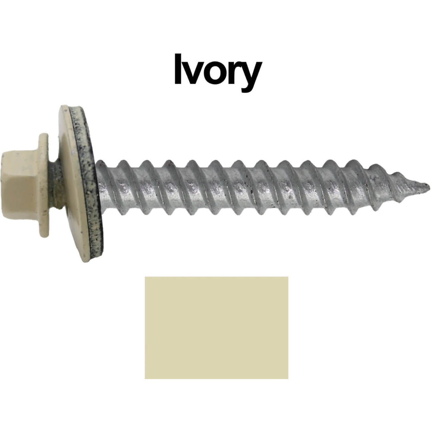 12 x 1-1/2"  Metal ROOFING SCREWS - Hex Washer Head - Self starting/self tapping - EPDM washer. Colored head.