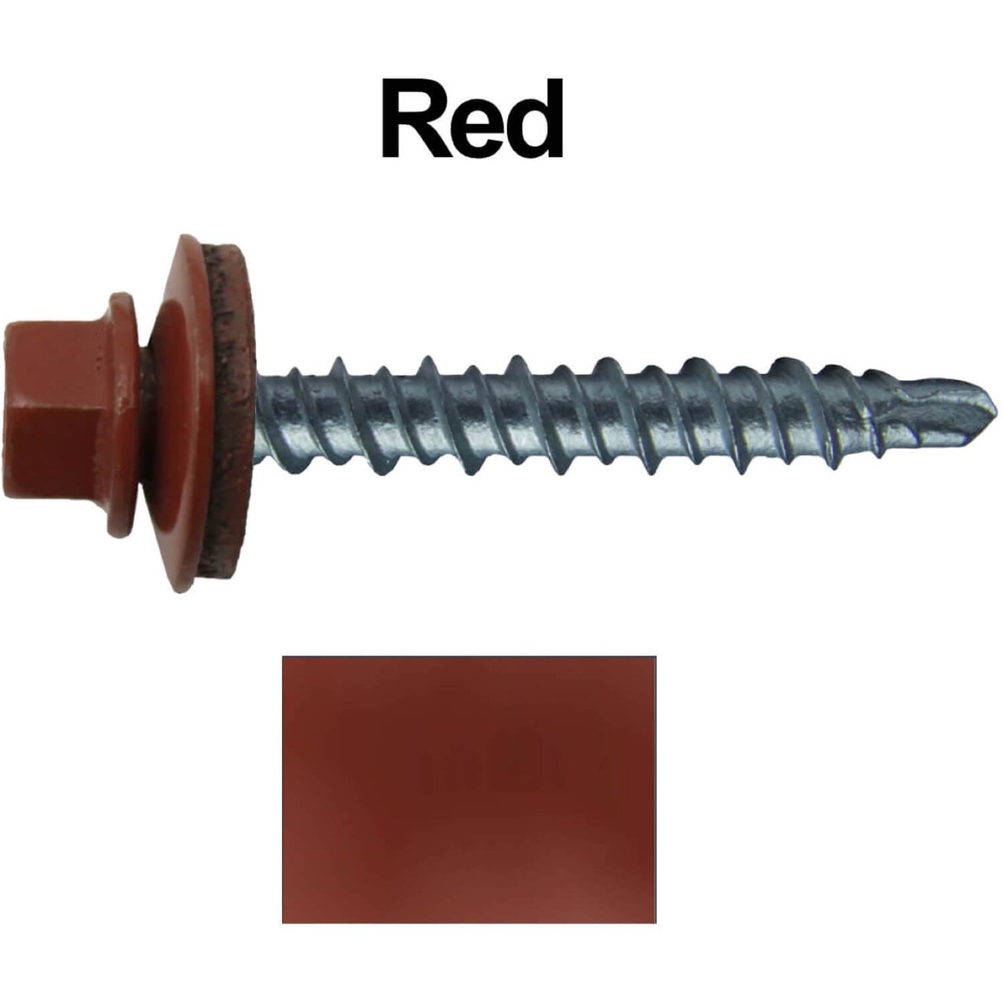 #10 x 1-1/2" Mini Driller Sheet Metal Roofing Screw - Hex Washer Head -  Self starting metal to wood siding screws. EPDM washer. Colored head.