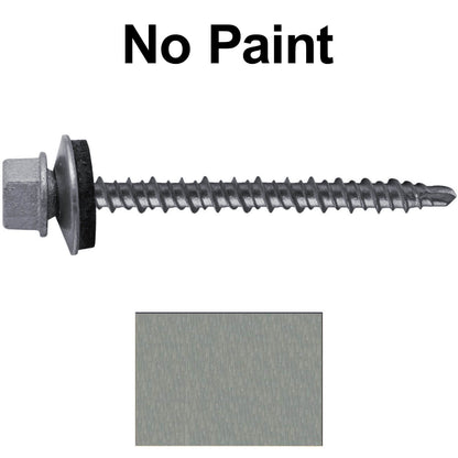 #10 x 2-1/2" Mini Driller Sheet Metal Roofing Screw - Hex Washer Head -  Self starting metal to wood siding screws. EPDM washer. Colored head.
