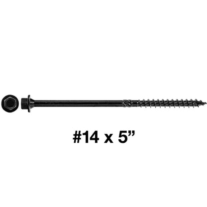 #14 Heavy-Duty Black Timber, Log & Structural Wood Screws - Exterior Coated - Use for Fastening Ledger Boards, Large Timbers, Logs and more.