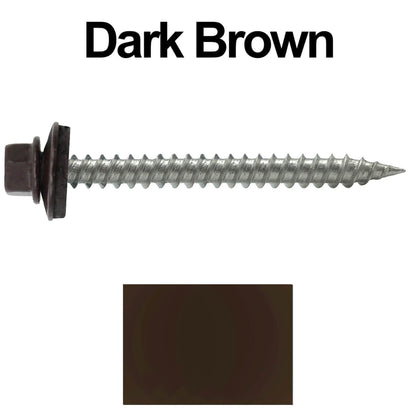 #9 x 2" Stainless Steel Metal Roofing Screws - Hex Washer Head - Self-Piercing (SP) tip metal to wood. EPDM washer. Colored head.