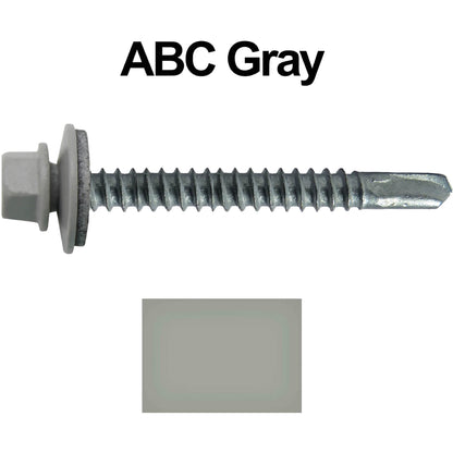 #12 x 2-1/2" Metal to Metal Type #3 Metal Roofing Screws - Hex Head Drill Point - 9/16" EPDM Washer. Colored head.