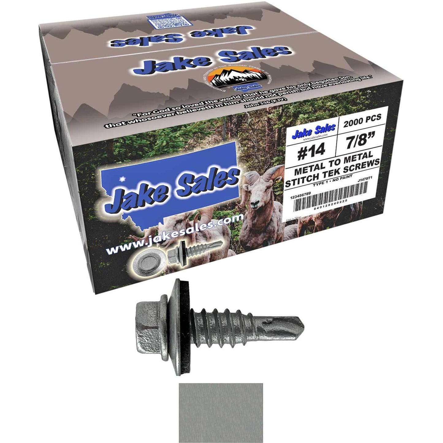 #14 x 7/8" Stitch Tek Metal to Metal Type #1 Roofing Screws - Hex Washer Head - Drill Point - 9/16" EPDM washer.