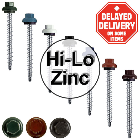 10 X 2” Zinc Aluminum Cap MINI-DRILLER Roofing Screws HI-LO THREAD Zinc Plated Carbon Steel Shank - EPDM Washer - Colored head