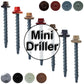 #10 x 2" Mini Driller Sheet Metal Roofing Screw - Hex Washer Head -  Self starting metal to wood siding screws. EPDM washer. Colored head.