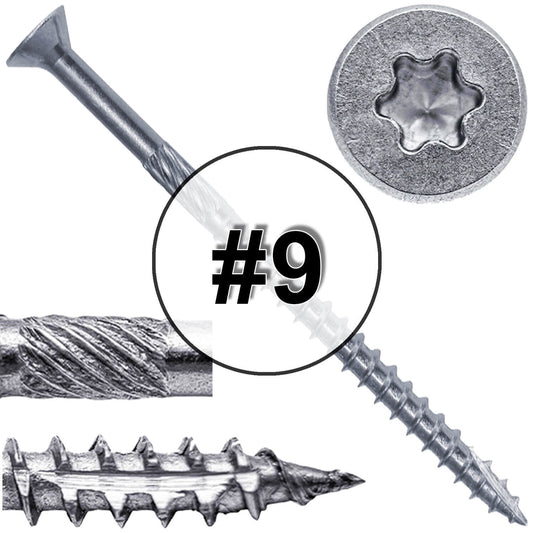 #9 Silver Star Stainless Steel Wood Screw Torx/Star Drive Head - Grade 300 Series Stainless Steel Torx/Star Drive Wood Screws