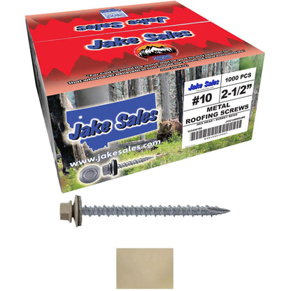 #10 x 2-1/2" Metal ROOFING SCREWS - Hex Washer Head - Self starting/self tapping - EPDM washer. Colored head.