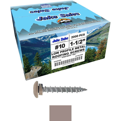 10 x 1-1/2” LOW PROFILE Star Head Roofing Screws - HI-LO Thread - Metal To Wood - T25 Torx Drive Head - EPDM washer