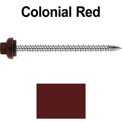 10 X 3“ HI-LO Zinc Aluminum Cap Metal Roofing Screws - Hex Washer Head - Self starting/self tapping - EPDM washer. Colored head.