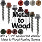12 X 1-1/2" Metal Roofing Screws For OSB and Plywood - Galvanized Metal to Wood Type 17 Tip - 1/4" Hex Head - Assembled EPDM Washer