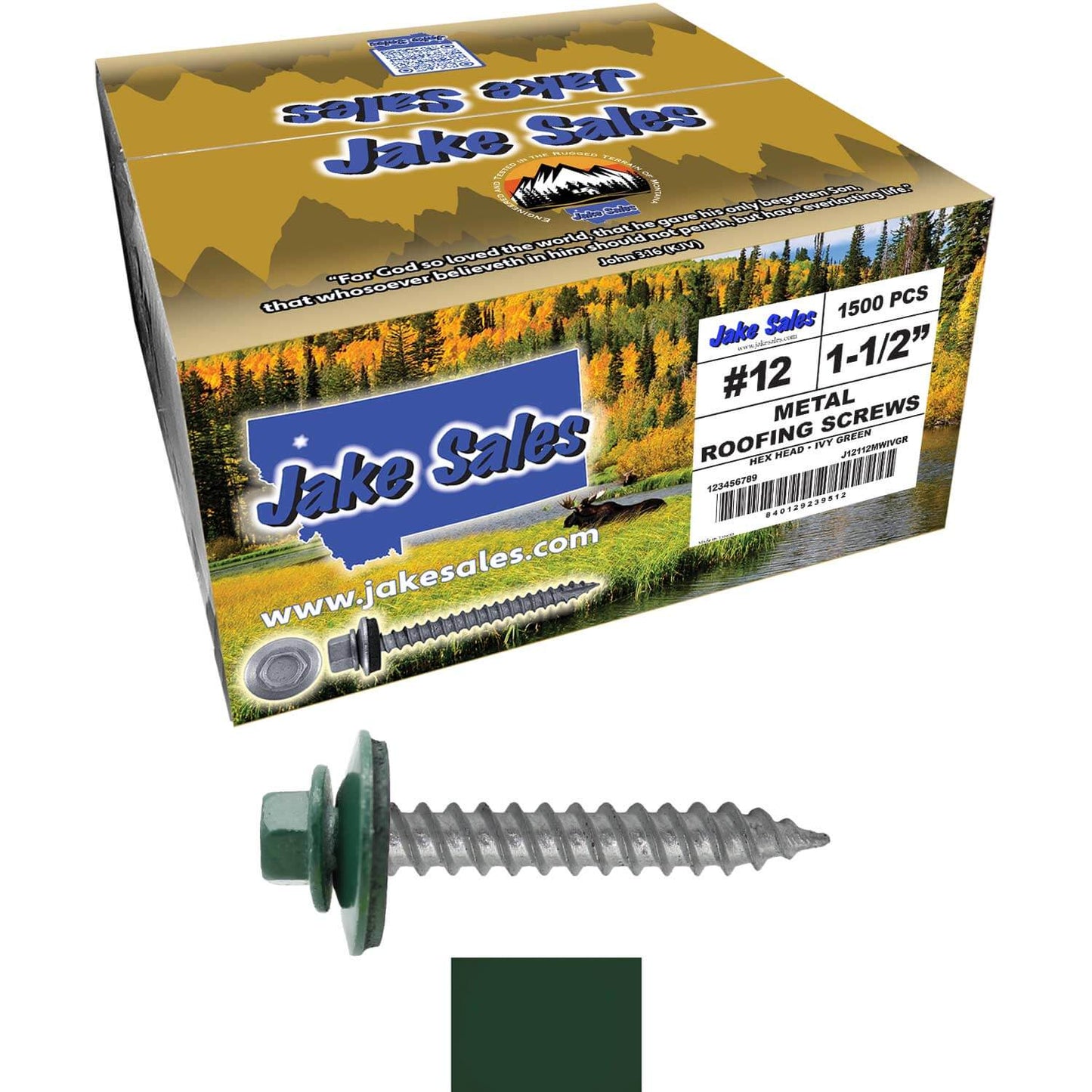 #12 x 1-1/2"  RE-GRIP METAL ROOFING SCREWS - Hex Washer Head - Self starting/self tapping - EPDM washer. Colored head.