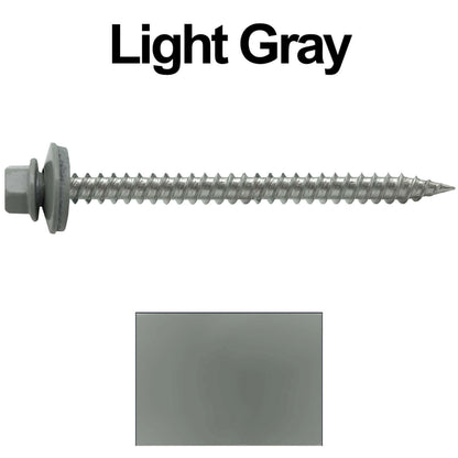 9 x 2-1/2" - Stainless Steel Metal Roofing Screws - Hex Washer Head -  Self starting metal to wood siding screws. EPDM washer. Colored head.