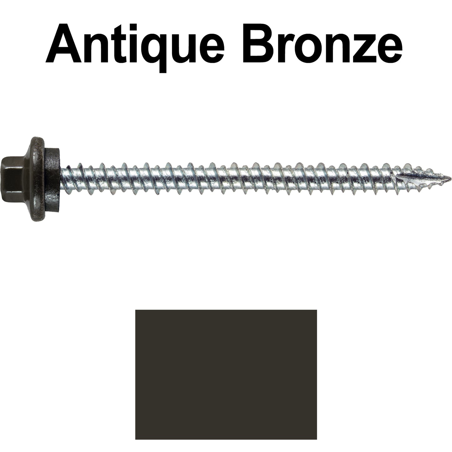 10 x 2-1/2” - STAINLESS HEX / ZINC Sheet Metal Roof Screw. Self starting metal to wood siding screws. EPDM washer. Colored head.