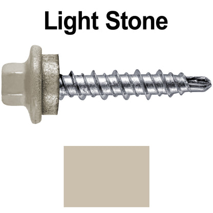 #10 x 1" Stainless Steel Mini Driller Sheet Metal Roofing Screw - Hex Washer Cap - Self starting metal to wood siding screws - EPDM washer. Colored Head.