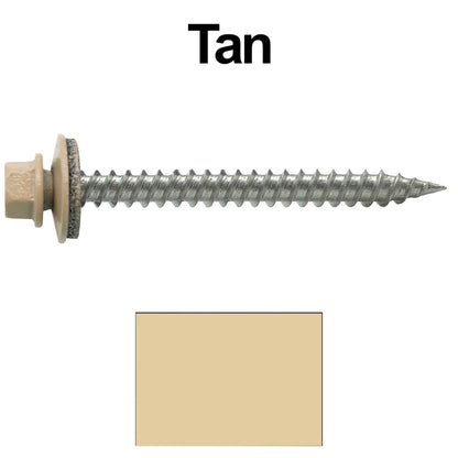 #9 x 2" Stainless Steel Metal Roofing Screws - Hex Washer Head - Self-Piercing (SP) tip metal to wood. EPDM washer. Colored head.