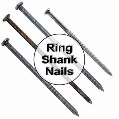 Ring Shank Common Bright and Spike Nails - Used for landscaping timbers, railroad ties, pole barns and load bearing structures
