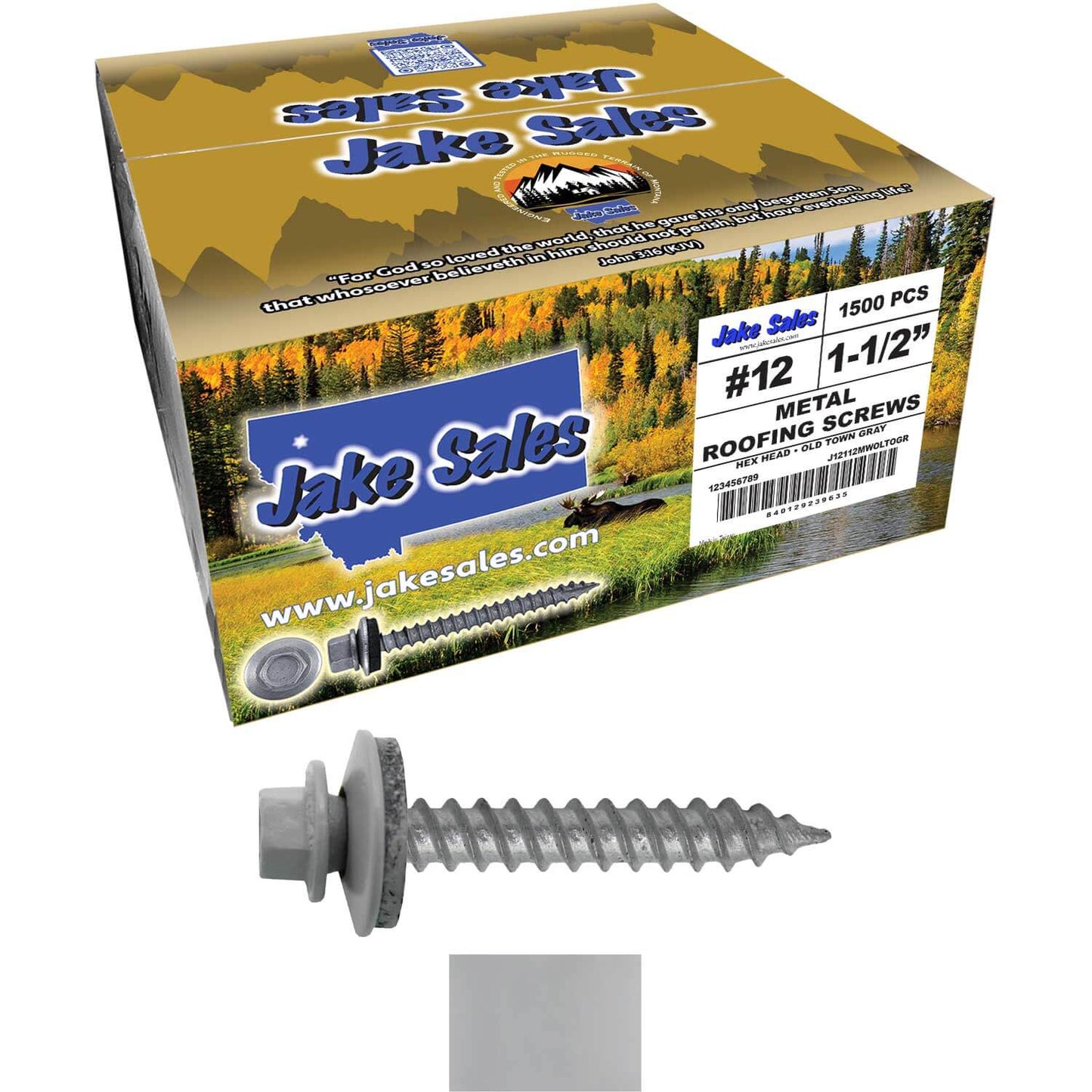 #12 x 1-1/2"  RE-GRIP METAL ROOFING SCREWS - Hex Washer Head - Self starting/self tapping - EPDM washer. Colored head.